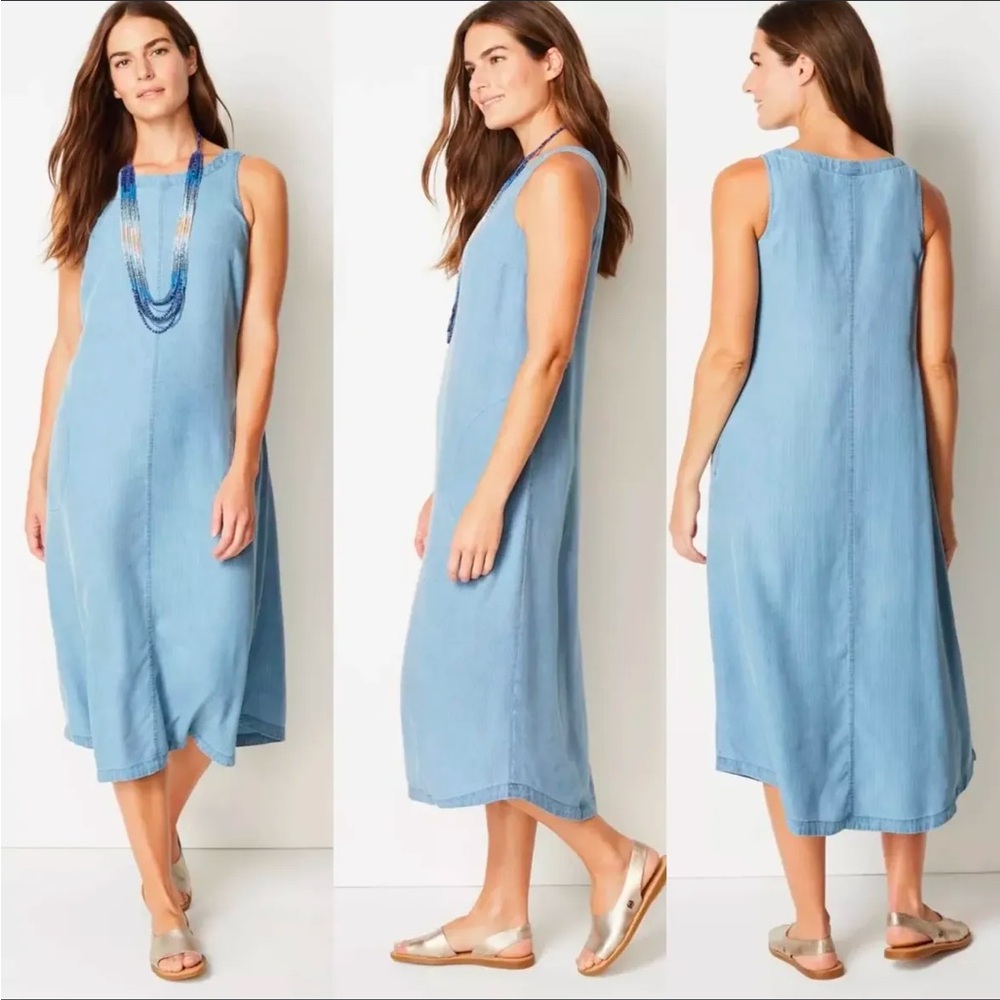 J Jill Women's denim Chambray Dress Medium (P) - Soft, Comfy, Loose, Lagenlook